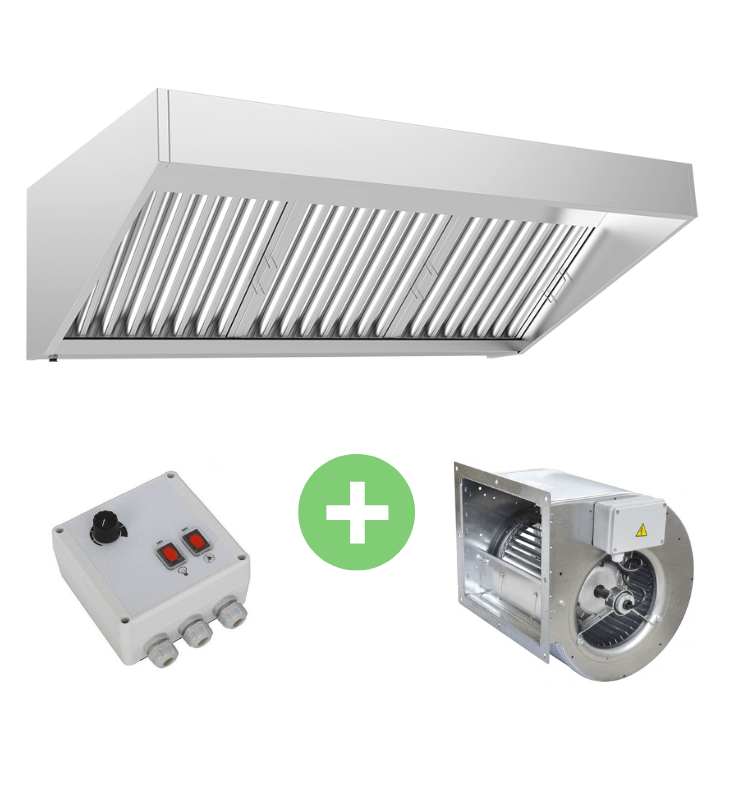 Pack Hottes Professionnelle inox trapèze 1200 Avec variateur electronique et moteur